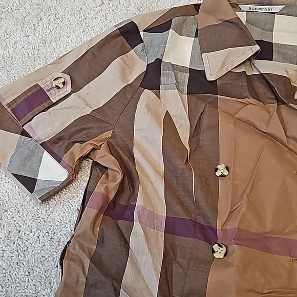 Burberry Brown and Purple Plaid Midi Dress - Picture 2 of 7